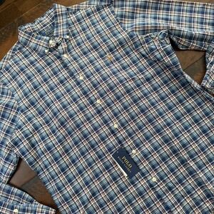 Polo Ralph Lauren Shirt Mens XL Blue Plaid Classic Fit Long Sleeve Button Down